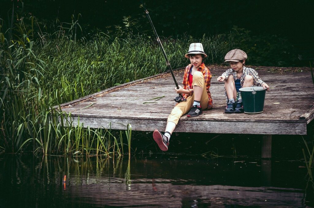 fishing, boys, river