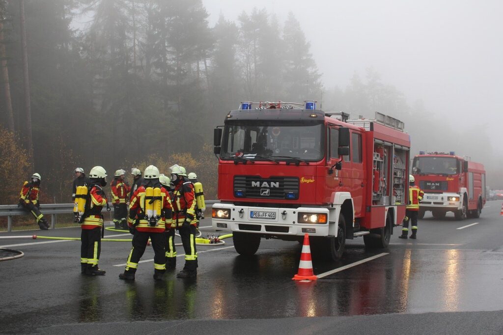 fire fighters, highway, accident